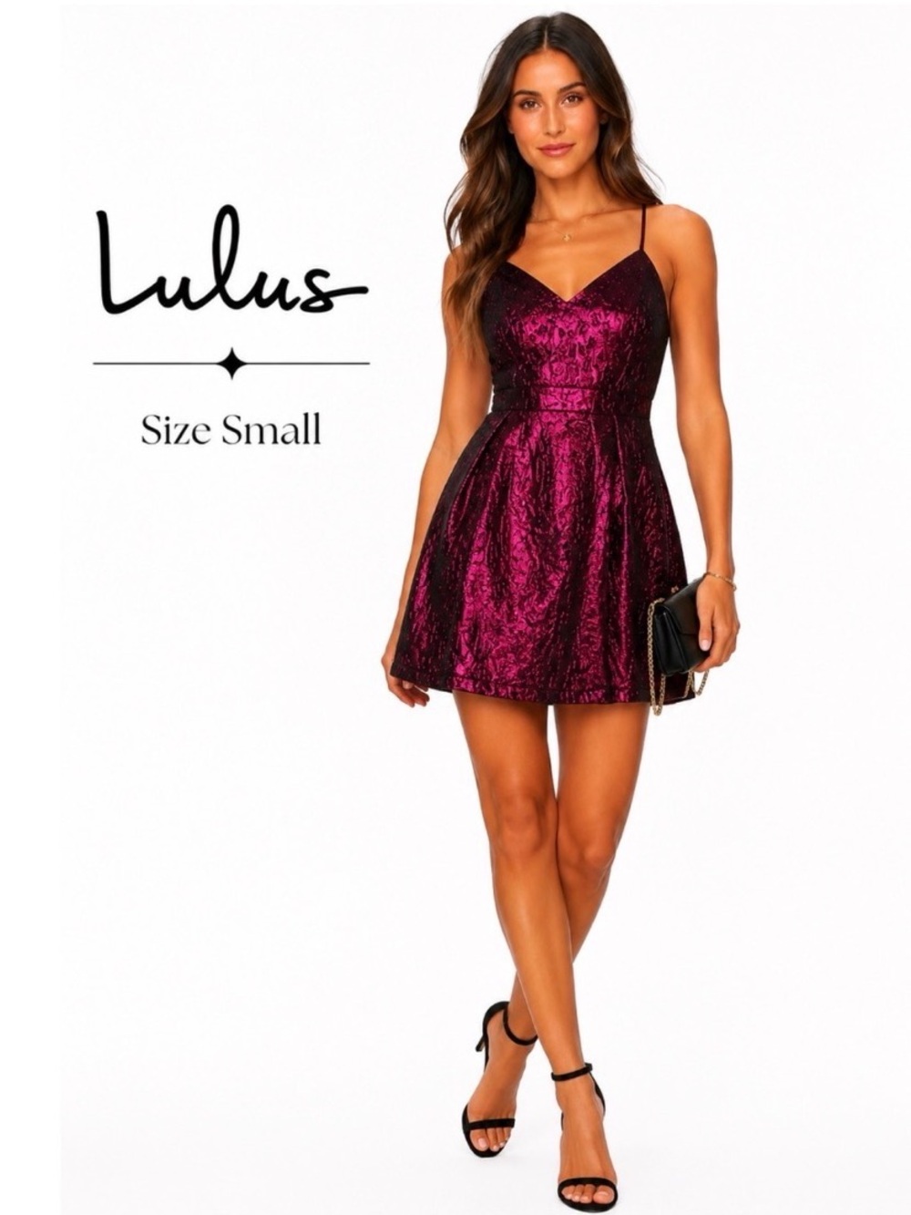 LULUS Magenta Metallic Mini Dress Size Small New! - Picture 3 of 8